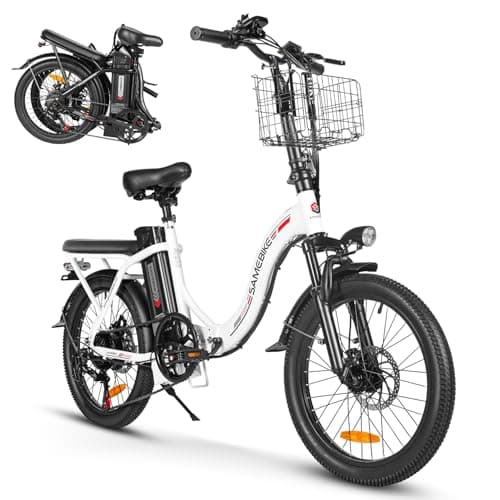 SAMEBIKE Bicicleta Eléctrica Adultos, 20'’ E-Bike con pedaleo asistido Batería 36V 12AH Bici Eléctricas de Montaña con Marco Frontal y Soporte para teléfono (White)