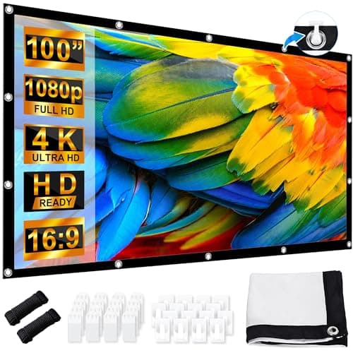 Pantalla Proyector 100 Pulgadas, LEORFI Portátil Pantalla Proyector Soporte 16:9 4K Full HD, 227x127 cm Pantalla de Proyección de Doble Cara para Patio, para Cine casa Camping Eventos Recreativos