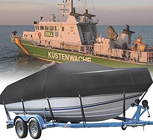 420D Yacht Protection Impermeable Heavy Duty Boat Cover, Oxford Cloth Impermeable Anti Snow Boat Cover, All Weather Outdoor Protection, V-Hull Tri-Hull Runabout Boat Cover,Negro,13 Pies,Remarkable