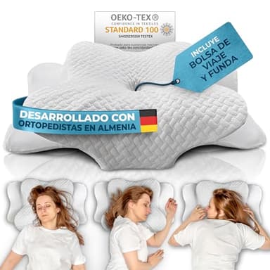 Glückstoff® Almohada Cervical & Ergonómica [para Todos LOS Tipos DE SUENO] - Pillow Antironquidos & Antiarrugas - Alhomada Ergoflex Ortopedica & Viscoelastica - Memory Foam Pillow Boca Abajo