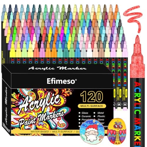 Efimeso Set de Rotuladores Acrilicos -120 Colores Rotuladores Pintura Acrilica Rocas Cerámica Piedra Vidrio Madera Metal, Acrílico Marcadores 0.7mm Punta Extra Fina Base de Agua