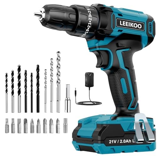 Taladro Percutor a Bateria 21V, LEEIKOO Taladro Atornillador Bateria, 42N.m Atornillador Electrico con Batería 2.0Ah, 25+3 Ajuste de Par, 24 Accesorios, 2 Velocidad, LED Luz Para Hogar, Bricolaje