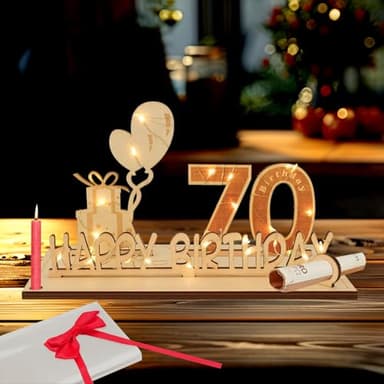 Songlypian Regalos de 70 Cumpleaños, Cartel de Madera Libro de Visitas con Luces LED, Regalos para 70 cumpleaños Hombre Mujer, Regalo 70 años, Regalo Creativo de Madera, Fiesta de Cumpleaños