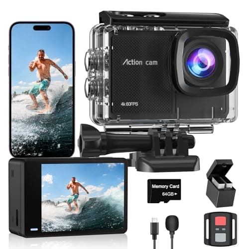 Cámara Deportiva 4K 60FPS,8X Zoom Videocámara de Casco WiFi con EIS Antivibración,48MP Subacuática Buceo 40M,con Tarjeta 64GB,Control Remoto, 2 * 1350mAh Baterías, Varios Accesorios