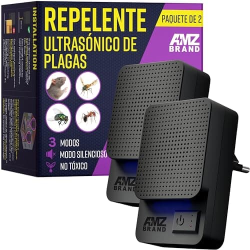 AMZ BRAND Repelente Ultrasónico de Plagas 2 Paquetes - Potente Repelente de Ratones - 3 Modos de Trabajo - Amplio Rango de Frecuencia - Ideal para Ratones, Ratas, Mosquitos, Cucarachas, Polillas