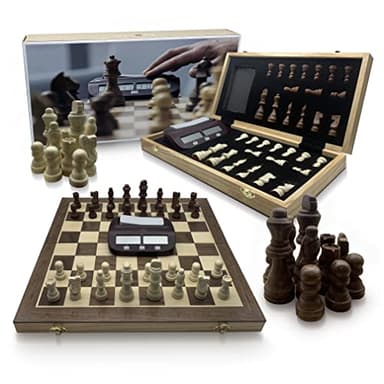 DOJA Barcelona | Ajedrez Profesional de Madera Plegable con Temporizador Digital | 39x39 |Juego de Mesa Magnetico, Tablero Portatil Ideal para Viaje con Reloj de Set Piezas Staunton, 2 jugadores
