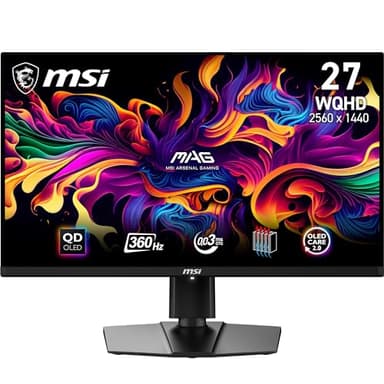 MSI mag 271QPX QD-OLED 26.5 Inch WQHD Monitor Gaming, 2560 x 1440 Quantum Dot OLED Panel, 360Hz / 0.03ms, 99.1% DCI-P3, ΔE≤2, DisplayHDR True Black 400, DP 1.4a, HDMI 2.1, USB Type-C