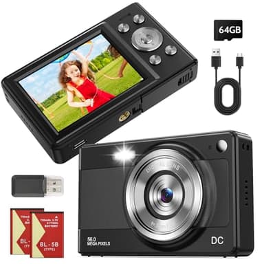 Digital Camara de Fotos, Compacta Camara Digital Vintage, Camera Fotografia con Tarjeta 32GB para Niños Principiantes Adulto, 2,8", 56MP, 1080P FHD, Dos Baterías