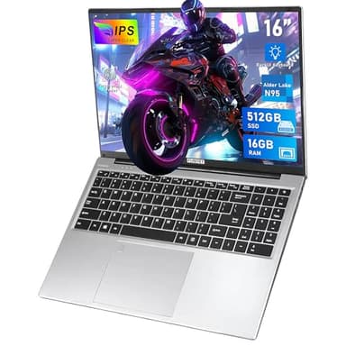 FUNYET Ordenador Portátil 16 Pulgadas, 16 GB de RAM, 512 GB de SSD, Win 11 Pro, Procesador N95 de 12a Generación (hasta 3,4 GHz), FHD 1920 * 1200, Apertura de ángulo de 180, Teclado Retroiluminado