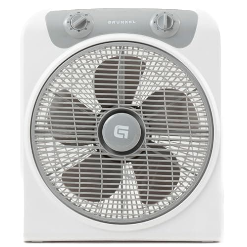 Grunkel - Ventilador de suelo potente y ligero - BOX FAN - Circulador de aire con temporizador de 60 minutos y 3 velocidades. Aspas 30cm de diámetro, función oscilación. - 50W (Blanco)