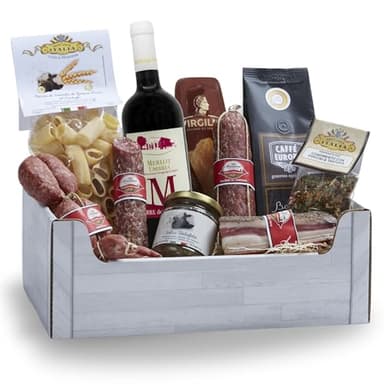 Cestas de Navidad Speciale Italia - Caja de Regalo de Alimentos de Gastronomía "Umbría y Alrededores", Cesta de Navidad con Productos Gastronómicos Típicos de la Región de Umbría, 10 piezas