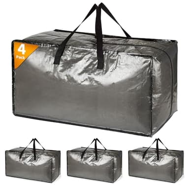 Paquete de 4 cajas de almacenamiento extra grandes y resistentes con tapas para mudanzas, grandes contenedores plegables fuertes para ropa debajo de la cama
