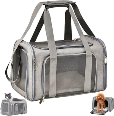 TOFFCAEA Transportín para Perros Bolsa, Bolsa Transporte Transpirable para Mascotas, Correa de Hombro Ajustable y Colchón Suave, Soporta 5 kg, Transportin Animal Mediano y pequeño (M, Gris)