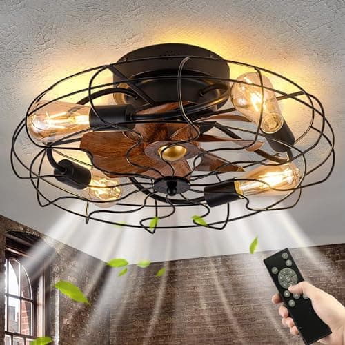 TRUYOK Ventilador Techo con Luz y Mando a Distancia Vintage Industrial Plafon de Techo con Ventilador Silencioso E27 Ventilador de Techo con Lámpara Jaula de Retro para Comedor Dormitorio, Negro