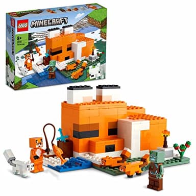 LEGO Minecraft El Refugio-Zorro, Juguete de Construcción con Figuras de Zombi Ahogado y Animales, Regalos de Cumpleaños Niños y Niñas de 8 Años 21178