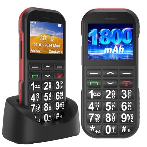Ufferson Telefono Movil para Mayores Libre, gsm Fácil de Usar Teléfono Móvil Basico de Teclas Grandes, Batería de 1800 mAh, Admite Tarjetas SIM Duales, Cable USB Tipo C, Botón SOS, Base del Cargador