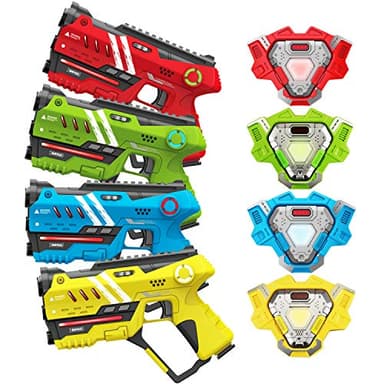 VATOS Pistola Láser - Juego de Pistola Láser Infrarrojo con Chalecos 4 Pack - Juego Láser Multifunción para Niños Interior y Exterior, Regalos Divertidos Grupales para Niños de 6+ Años Niños Niñas