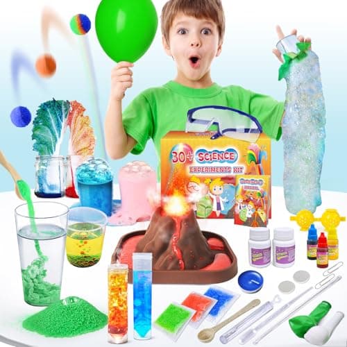 UNGLINGA Kits de Ciencia 30+ experimentos para niños, Juguetes educativos Stem, Regalos para niños y niñas, Juego de química, Bola rebotante, volcán, Herramientas científicas