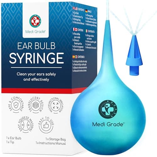 Bulbo de Jeringa para Eliminar Tapones de Oídos [75 ml] – Set para Limpiar Oídos con Puntas Suaves para Sacar Cera Medi Grade – Kit de Limpieza Oídos