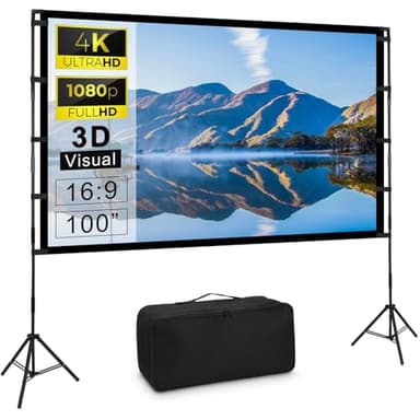 Pantalla Proyector Portátilcon con Tripode 100 Pulgadas, 16:9 4K Full HD Pantalla de Proyección para Cine Casa Camping Eventos Recreativos