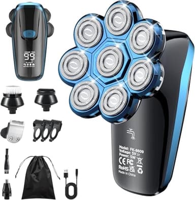 Afeitadora Cabeza Hombre, Afeitadoras Impermeables IPX6, Maquina Afeitar Cabeza para Calvo 8D, Cortapelos y Nariz, Afeitado en Seco y Húmedo
