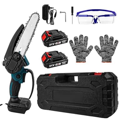 Mini motosierra eléctrica de 6 pulgadas con 2 baterías de 6000mAh y cargador,Batería de motosierra manual con cerradura de seguridad Batería de motosierra manual para podadoras podadoras cortador b