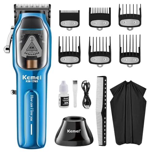 KEMEI KM-1763 - Cortapelos profesional para hombre, con cable / inalámbrico, recortadora de pelo y barba, cortapelos ajustables con USB recargable, KM-1763