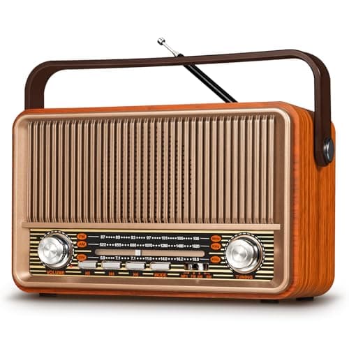 PRUNUS J-120 Radio Vintage Retro FM/Am/SW, Radio Portatil Pequeña Recargable de 1800mAh, Radio Bluetooth Portatil con Altavoz de 5W, Soporte USB/TF/AUX, Transistor Radio para Cocina, Salón, Jardín.