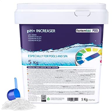 Nortembio Pool Elevador pH Plus 5 Kg. Elevador pH+ para Piscinas y Spas. Tratamiento Regulador pH Natural en Formato Polvo. Mejora la Calidad del Agua. Seguro para Toda la Familia.