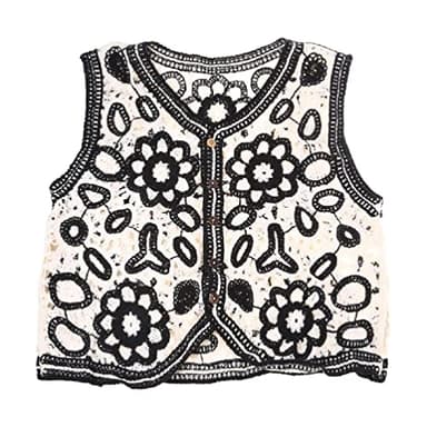 Myazs Chaleco corto de ganchillo vintage para mujer, con bordado floral, sin mangas, para chaqueta, cárdigan, bohemio, hippie, casual, bordado, floral, sin mangas