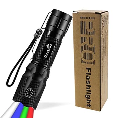 4 en 1 antorcha LED Super brillante 900 lúmenes. Luz rojo y verde, luz azul suave, luz multifuncional. Linterna de mano ajustable. Enfoque impermeable. Antorcha de bolsillo