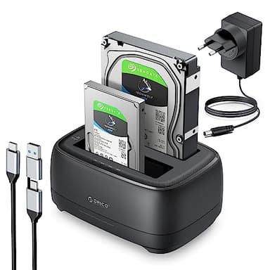 ORICO Estación de Acoplamiento de Disco Duro USB 3.2 Gen 1 con Offline Clonación Doble Bahía Bases de Conexión para SATA SSD/HDD de 2,5'' y 3,5", hasta 40 TB con UASP (DD28C3-C)