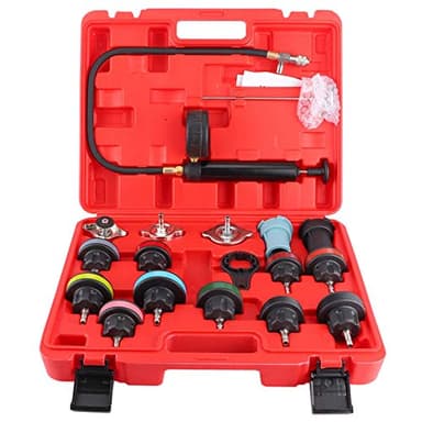 Detector de fugas de refrigerante, 18 piezas Detector de fugas de tanque de agua Sistema de enfriamiento Kit de probador de presión del radiador Sistema de enfriamiento Herramienta de prueba universal