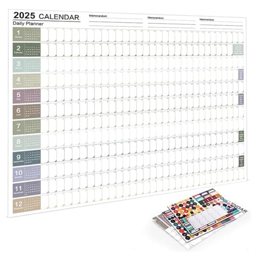 Calendario de pared planificador anual XXL 2025 (74,2 x 52,5 cm) PLEGADO en tamaño póster. Formato apaisado, plegado: planificador de pared, calendario anual, calendario de carteles. 1 pieza