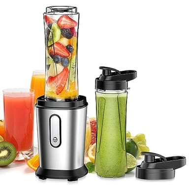 Batidora de Vaso, 500W Batidora Smoothies, Mini Batidora Portatil Batidora Vaso con 2 Botellas de 600 ml de Plástico Tritan, Batidora de Vaso Individual para Zumos, Batidos, Verduras, Frutas