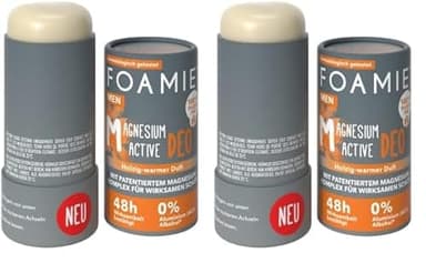 Foamie Desodorante sólido para hombre "Power Up", aroma a madera, 48 horas, desodorante eficaz sin aluminio, desodorante vegano y sin plástico, 40 g (Paquete de 2)