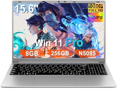 Ordenador Portátil 15.6 Pulgadas Celeron N5095 Upto 2,9 GHz Win11 Pro Laptop 8GB RAM 256GB SSD TF 1TB LPDDR4 5G WiFi 1920*1080 FHD USB 3.0 Widevine L1 Portátil Película Protectora Español - Plata
