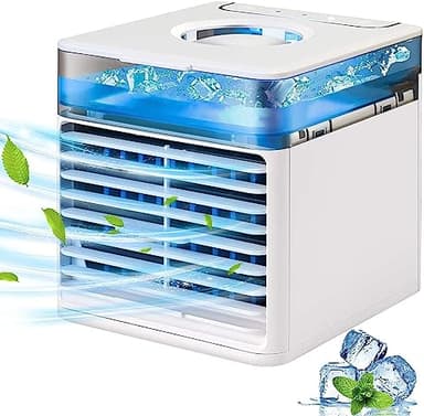 Ventilador Agua Fria - Luz De Ambiente Led De 7 Colores Aires Acondicionados Portatiles Sin Tubo - Bajo Consumo De EnergíA Mini Enfriador, para RefrigeracióN Silenciosa De La Oficina En Casa