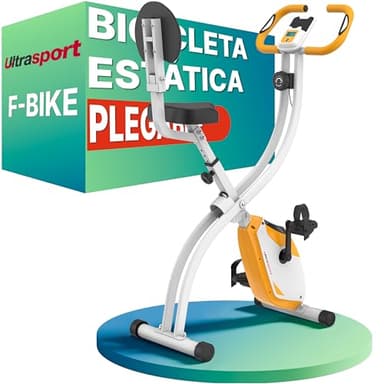Ultrasport F-Bike Bicicleta Estática Plegable hasta 130 KG, Extra Silencioso con Sillín de Confort Ajustable I Bici Estática Plegable Indoor, Bicicletas Estáticas (Naranja-Blanco)
