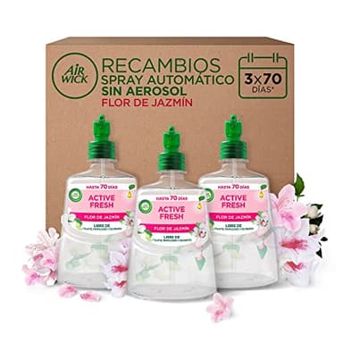 Air Wick Active Fresh Spray Automatico Sin Aerosol - Ambientador para casa con aroma a Flor de Jazmín - Pack de 3 Recambios (228mlx3)