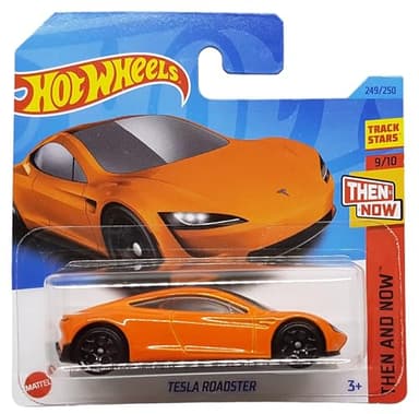 Hot Wheels - Tesla Roadster - Then and Now 9/10 - HKJ47 - Short Card - Orange - Track Stars - Mattel 2023