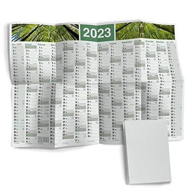 Primus Print 2023 - Calendario de pared XXL plegable y enrollado, formato A1, 594 x 841 mm, incluye días festivos, planificador anual, agenda (verde bosque - plegado)