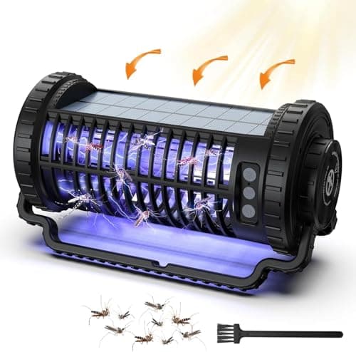 Lampara Antimosquitos Solar, 4200V Antimosquitos Electrico con Luz LED, 3 en 1 Mata Mosquitos para Exteriores e Interiores con USB Recargable para Cocinas, Hogar, Jardín, Patio, Camping, Negro