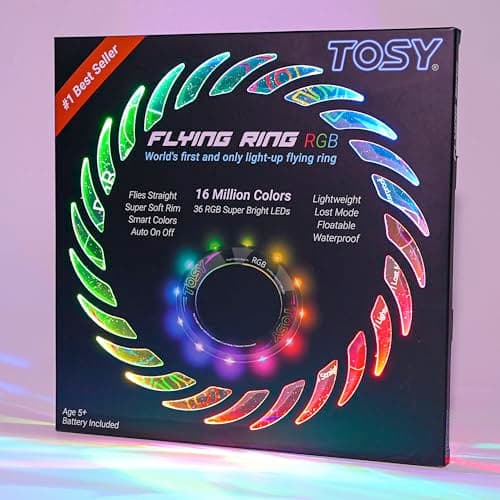TOSY Anillo Volador 16 Millones de Colores RGB LED, súper Brillante, Modo perdido, iluminación automática, Resistente al Agua, Frisbee liviano, Regalo de cumpleaños, Pascua para niño/niña/niño