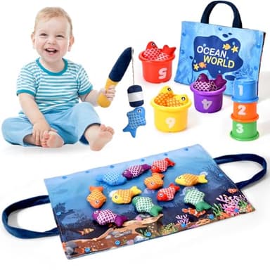 Juguetes Niños 1 2 3 Año,Montessori Sensoriales Educativos Juguete para Bebe 6-12-18 Meses, un Juego de Pescador, Juguete de Habilidades motoras para 1 2 3 Años Regalo de Cumpleaños Navidad
