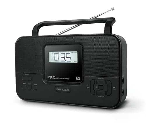 Muse M087MB. Radio FM/Am PLL. con 20 presintonias. Función de Reloj, Toma de Auriculares. Entrada Aux. Operado con AC/DC