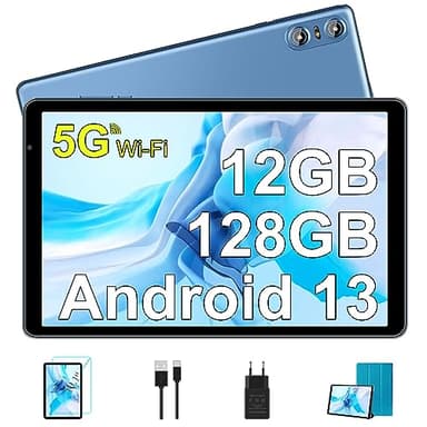 SEBBE Tablet 10 Pulgadas Android 13 Tablet PC 12GB RAM + 128GB ROM/TF 1TB Octa-Core 2.0 GHz, | 5G WiFi | Bluetooth 5.0 | 1280 * 800 Pixels | 6000mAh | 5MP+8MP, Tablet con Funda Azul