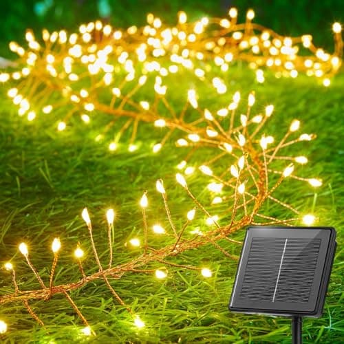 cuzile Luces solares para exteriores, 3 m, 100 LED, luces solares para exteriores, impermeables, 8 modos, fuegos artificiales, iluminación para balcón, para árbol, terraza, fiesta de Navidad,