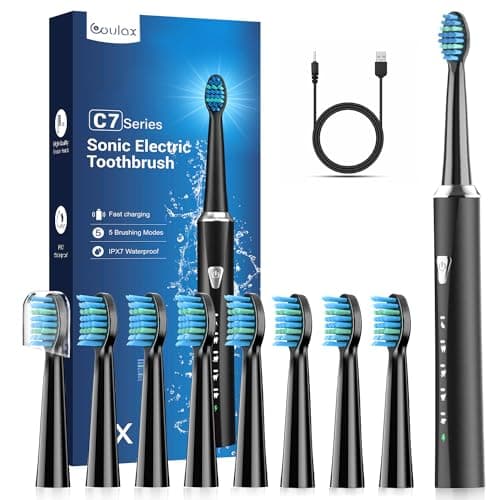 Cepillos de Dientes Electricos Sónico Adultos con 8 Cabezales - Cepillo Electrico Sónico Adultos y Infantil, 5 Modos, IPX7, Una Carga por 120 Días de Uso, Cepillo de Dientes Negro Mate