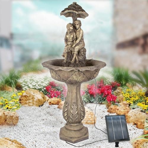 Fuente Solar para jardín, Fuente Solar, Cascada, lámpara de jardín, Bomba para Estanque, para terraza, balcón, con Bombas, con batería de Litio y luz LED